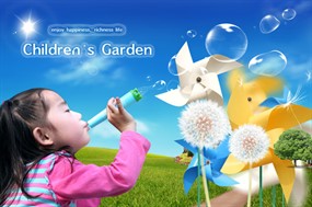 可爱小女孩吹泡泡PSD素材